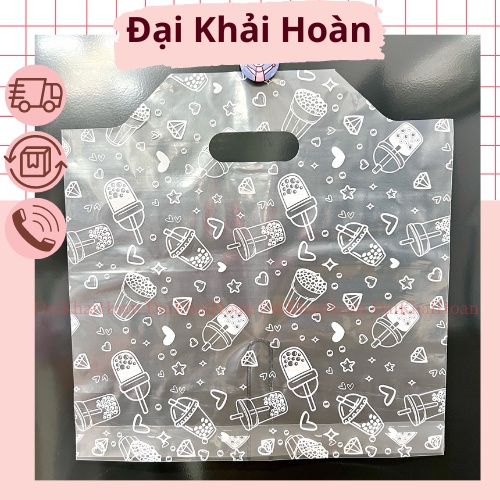 1KG Túi đựng ly trà sữa xếp đáy đựng 2 ly có vách ngăn in hình họa tiết dễ thương| Túi quai giữa ngăn 2 ly mang đi