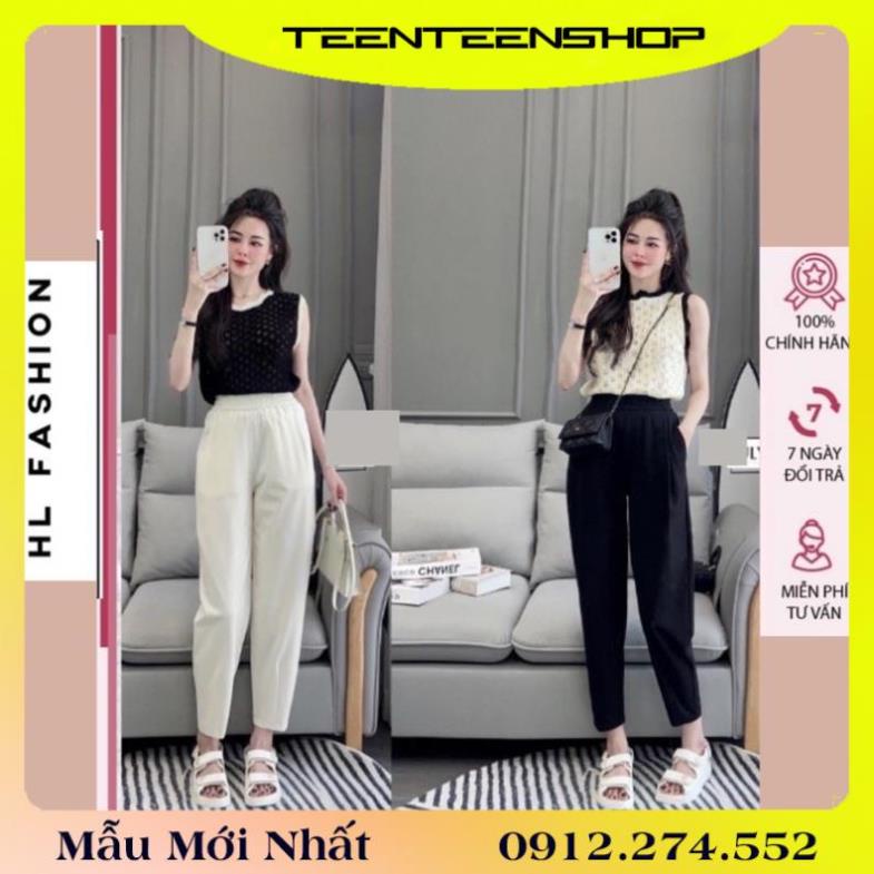 Quần bagyy cạp chun lưng cao cao cấp, chất chéo hàn mềm mịn phom dáng đẹp, quần dài nữ đen trắng.