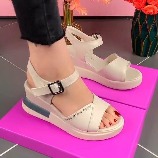 Giày Sandal Da Mềm Đế Xuồng Dày Hở Ngón Thời Trang Mùa Hè Cho Nữ