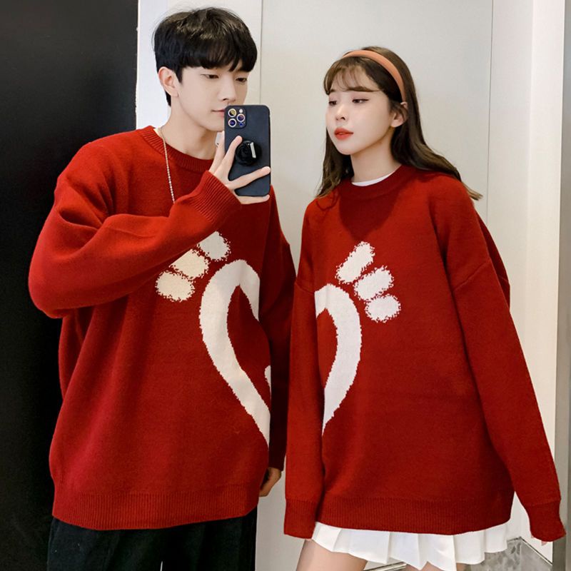 Áo Sweater Cặp Đôi Dày Dặn Phong Cách Giáng Sinh Năm Mới Trái Tim Phong Cách Thu Đông Siêu Hot