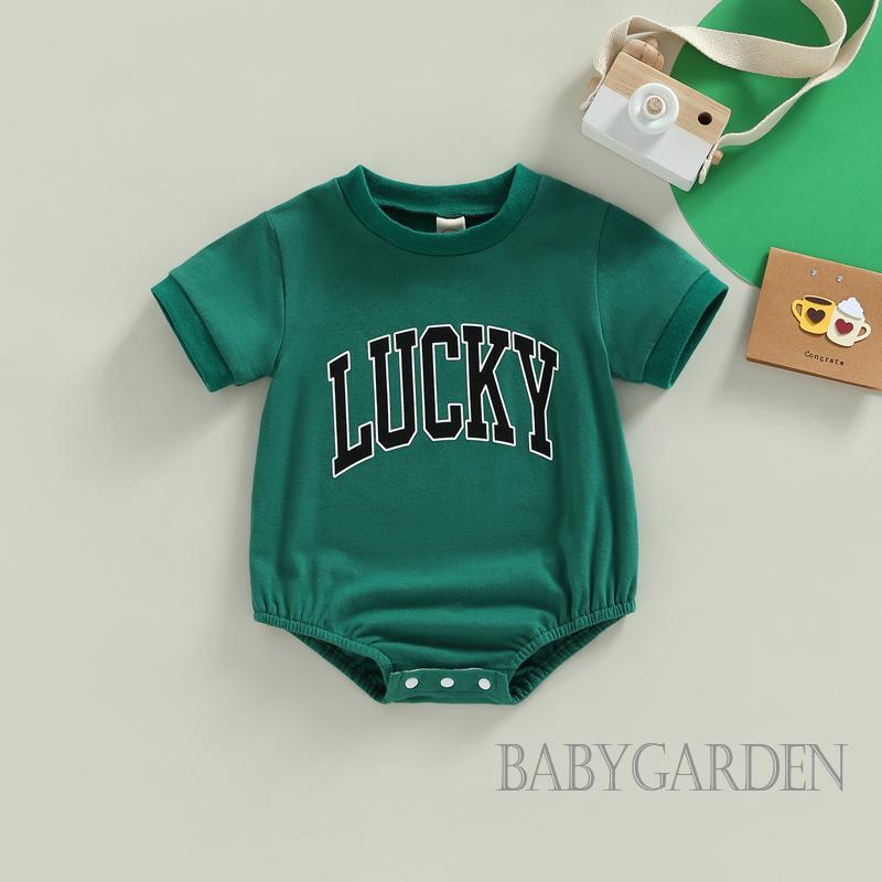 Áo Liền Quần Ngắn Tay In Chữ Lucky Thời Trang Mùa Hè Cho Bé 0-18 Tháng Tuổi