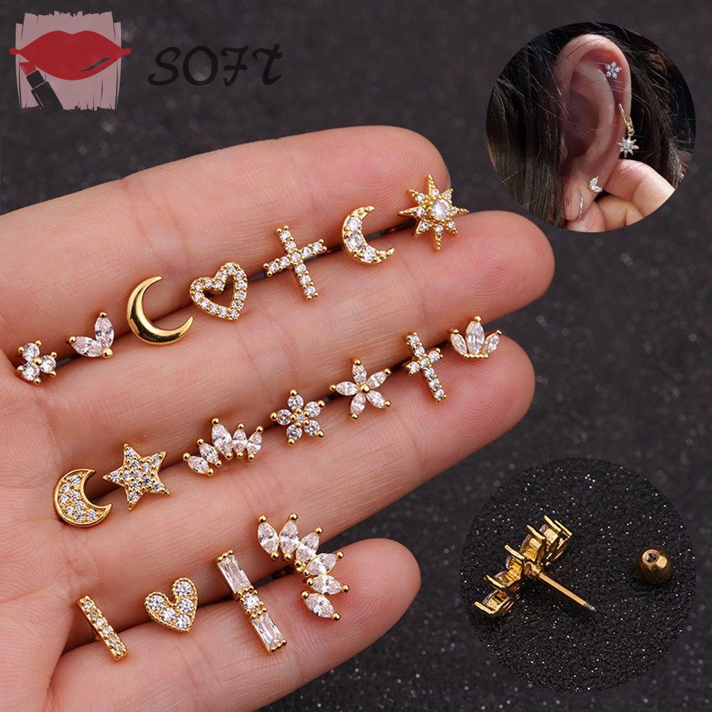 1 Khuyên Xỏ Vành Tai Hình Ngôi Sao / Mặt Trăng / Hoa / Vương Miện Nhiều Màu Thời Trang Cho Nữ