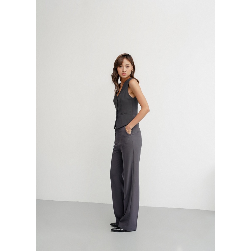 Áo vest gile dáng ôm cúc bọc bằng vải chính trang trí(Xám)_MONOTALK 22T40037TK