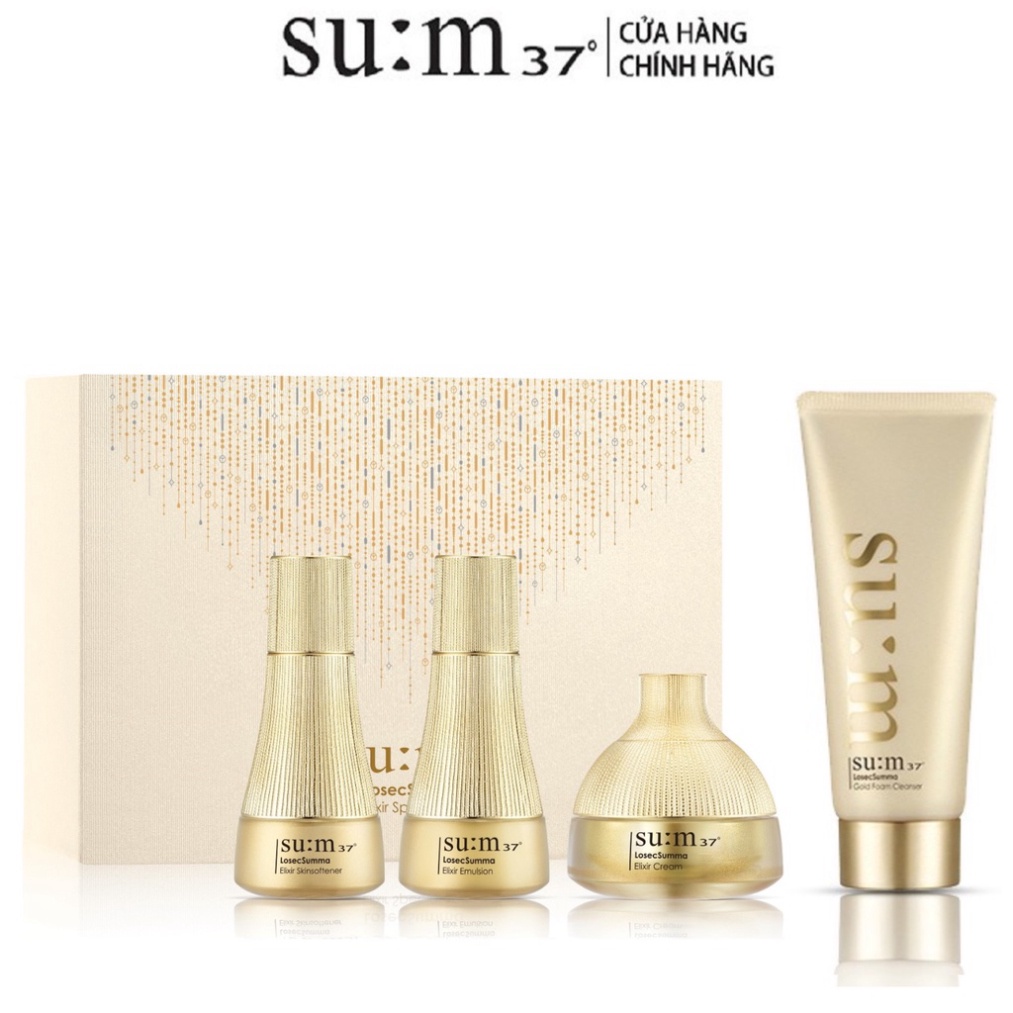 Bộ sản phẩm cân bằng, cấp ẩm và tái sinh da và Sữa rửa mặt tái sinh da chiết xuất vàng Su:m37