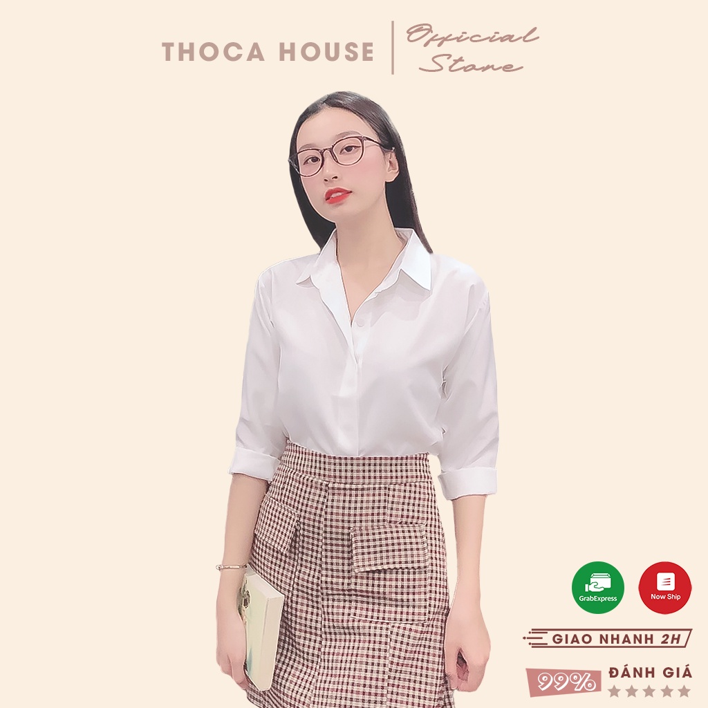 Áo sơ mi trơn dáng suông basic THOCA HOUSE freesize dưới 56kg, chất vải mềm thoáng
