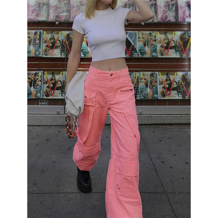 Quần Jeans Lưng Cao Có Túi Phối Khóa Kéo CY03 Thời Trang Cho Nữ
