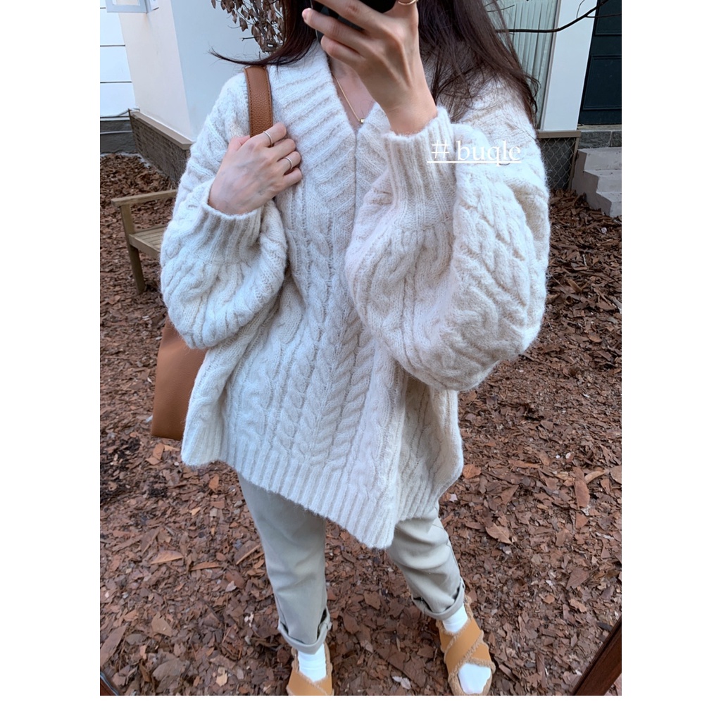 Áo Sweater Cổ Chữ V Dáng Rộng Chất Liệu Dày Dặn Thời Trang Thu Đông Hàn Quốc Mới 2022 Cho Nữ