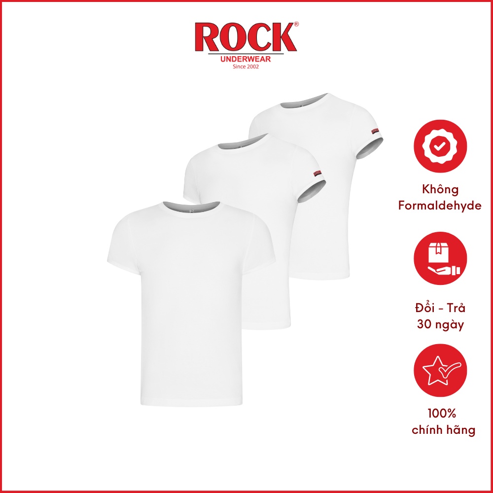 Combo 3 áo thun không đường may cotton 100% ROCK 5076 thấm hút tốt, bo ngực, mạnh mẽ, cá tính mặc nhà, mặc lót, tập gym