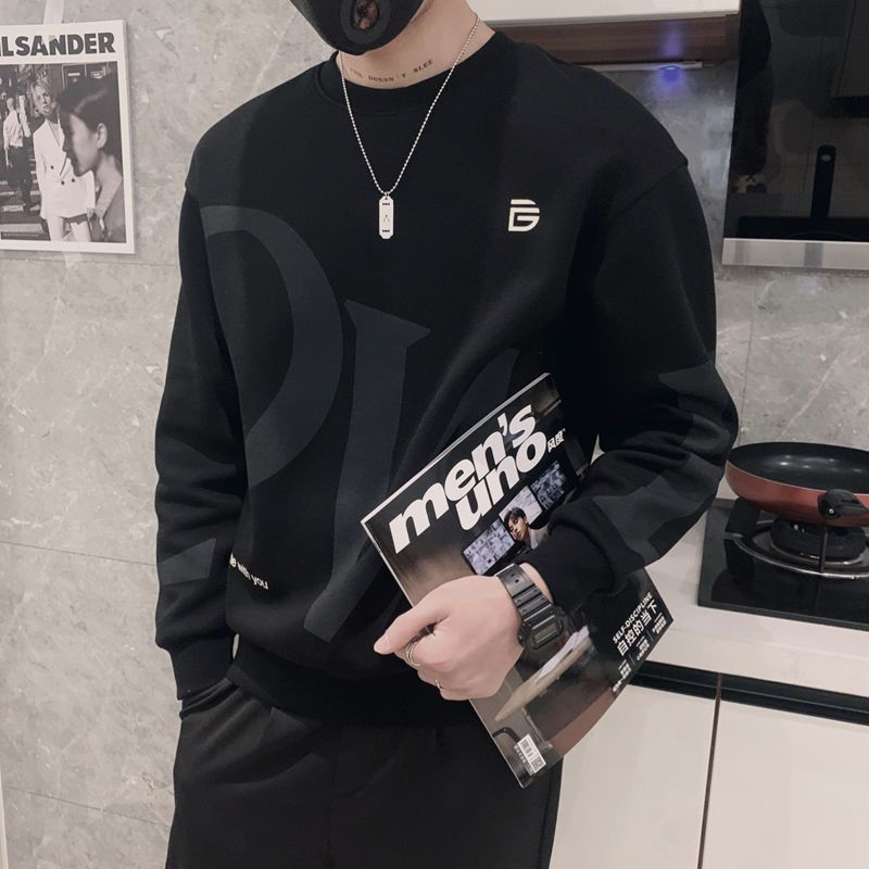 Áo Nỉ Dài Tay Cổ Tròn Lót Lông Cừu Thời Trang Thu Đông Hàn Quốc Cho Nam