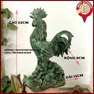 [Linh vật phong thủy] Tượng con gà - Tượng Đá Trang Trí Gà Phong Thủy - Chiều cao 22cm - Xanh lục bích