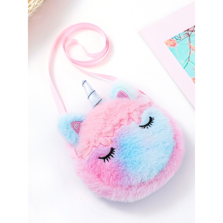 Túi Đeo Vai Hình Kỳ Lân Hoạt Hình Bằng Lông Nhung Dễ Thương Xinh Xắn