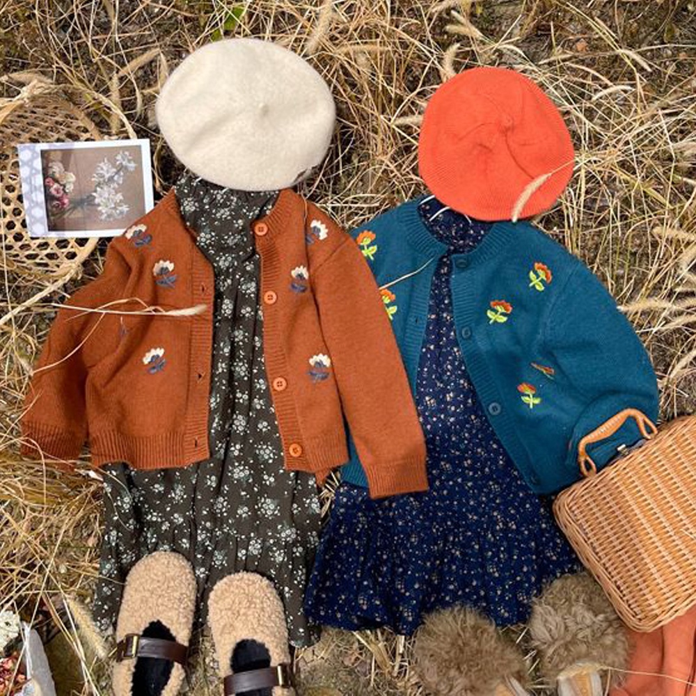 BEAR LEADER Đầm Tay Dài Họa Tiết Hoa Phong Cách Vintage Dành Cho Bé Gái