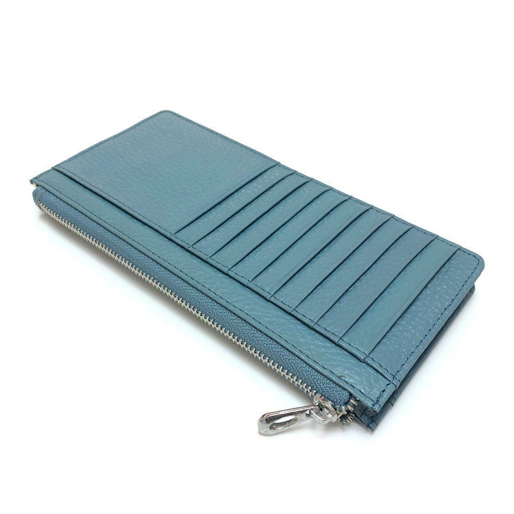 Ví Da Bò Thật Dáng Dài Siêu Mỏng Phối Khóa Kéo Thiết Kế Đơn Giản Thời Trang