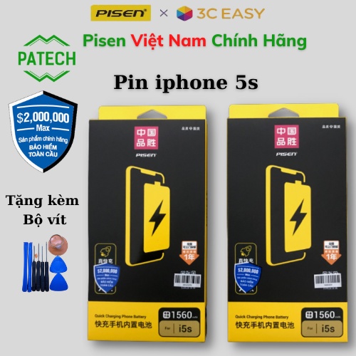 Pin Pisen Việt Nam cho ip 5s chính hãng - Patech phân phối - Bảo hiểm 2 triệu đô