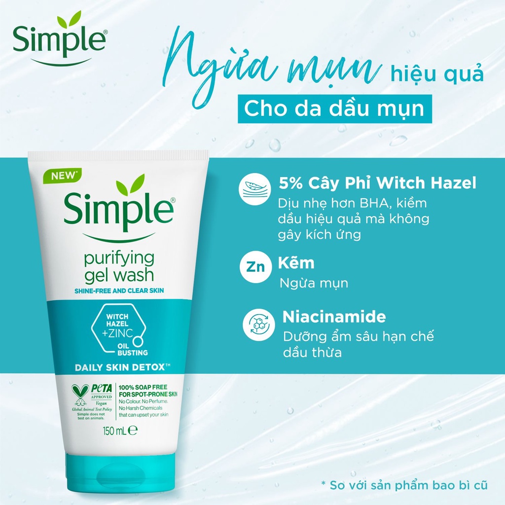 Sữa rửa mặt Simple giúp kiềm dầu và ngừa mụn hiệu quả - cho da dầu mụn 150ml [CHÍNH HÃNG ĐỘC QUYỀN] [DIỆN MẠO MỚI]