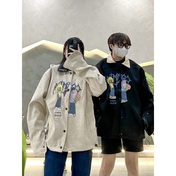 ÁO KHOÁC BOMBER DẠ CỔ DA UNISEX NAM VÀ NỮ