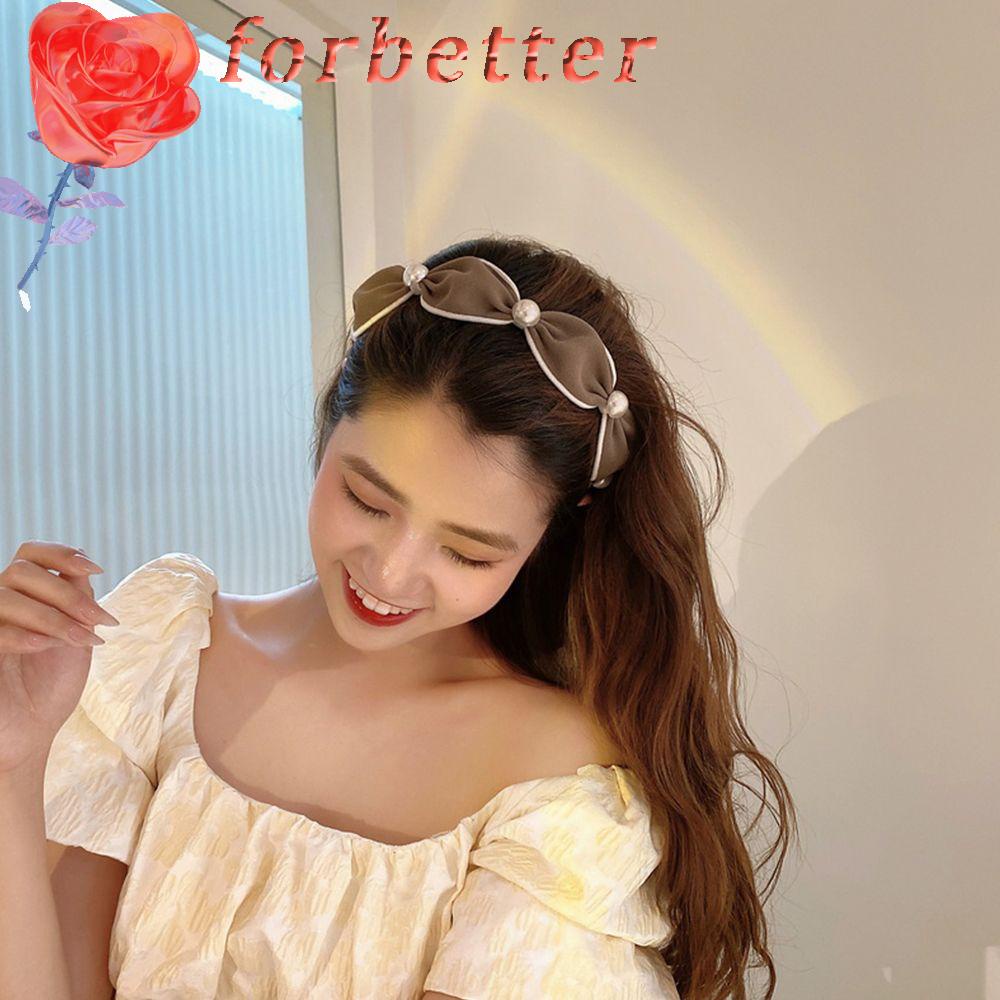 Băng đô cài tóc rửa mặt đính ngọc trai giả màu trơn phong cách Hàn Quốc sang trọng cho nữ