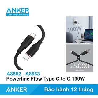 Cáp sạc nhanh 100w anker type c to c 5a powerline iii flow - a8552 a8553 dài 0.9 mét 1.8 mét cho điện thoại laptop mac