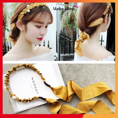 Băng đô cài tóc dây lụa dài thắt bím sau cho nữ tiểu thư kiểu dáng Hàn quốc cute