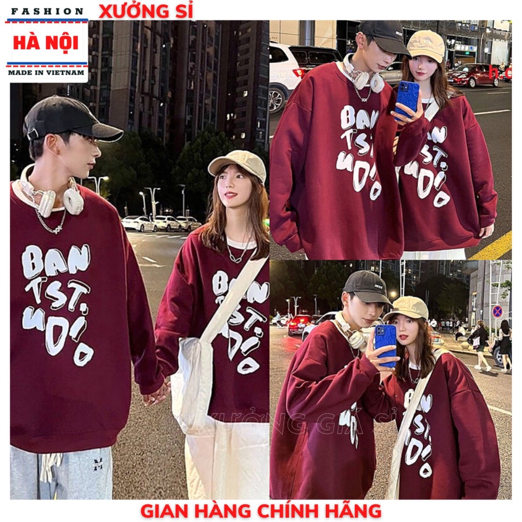 áo nỉ thu đông cặp đôi nam nữ chữ trắng BAN TST nổi siêu ấm áp thời trang trẻ