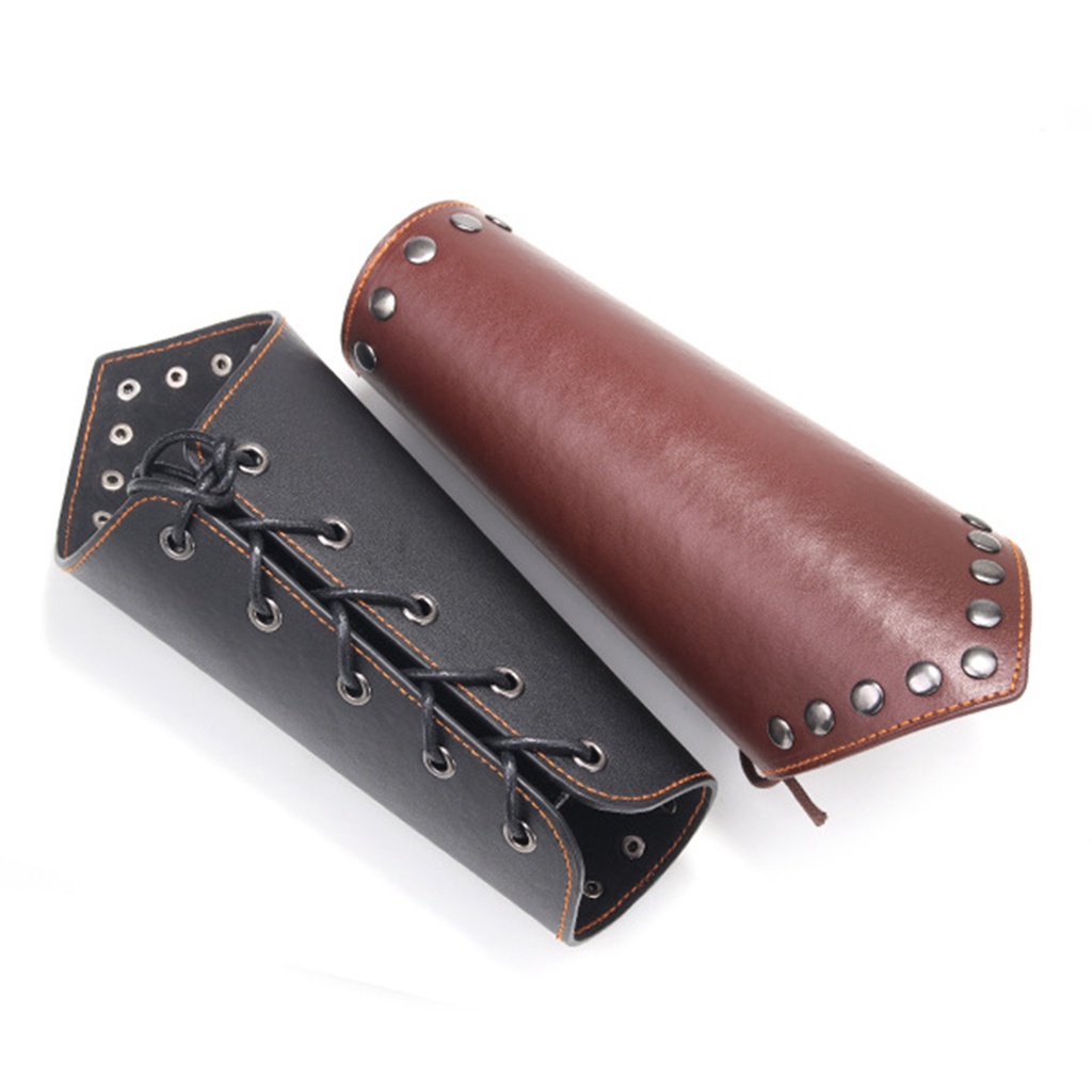 Vòng Cánh Tay Giả Da Màu Trơn Trang Trí Đinh Tán Phong Cách Trung Cổ Cho Nam