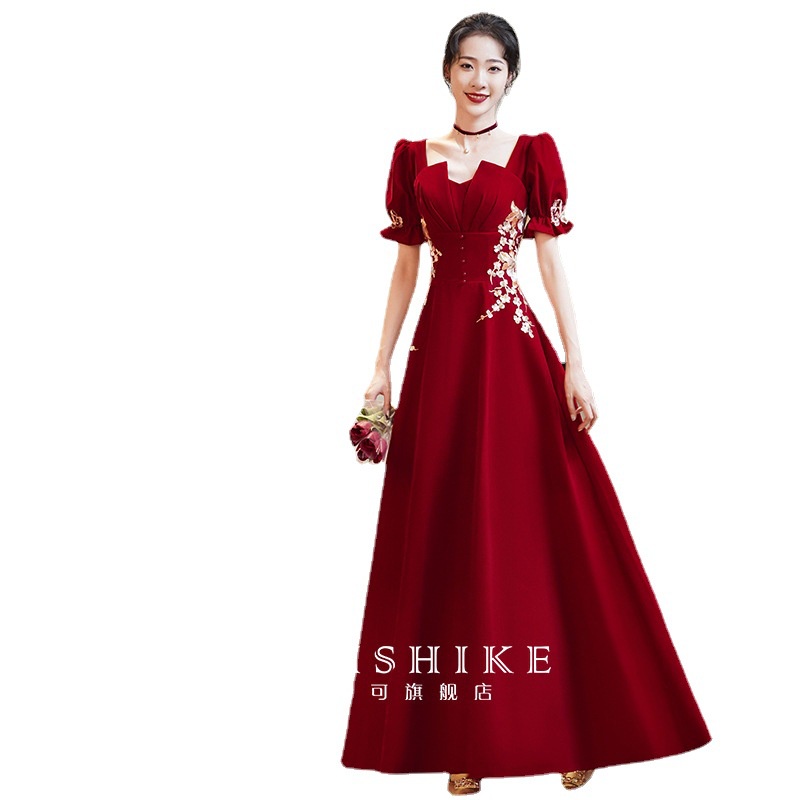 Đầm Midi Tay Dài Cổ Chữ V Eo Cao Phong Cách Trung Hoa Thời Trang Sang Trọng Cho Nữ Váy Cưới Đính Hôn Phong Cách Mới Dành Cho Cô Dâu