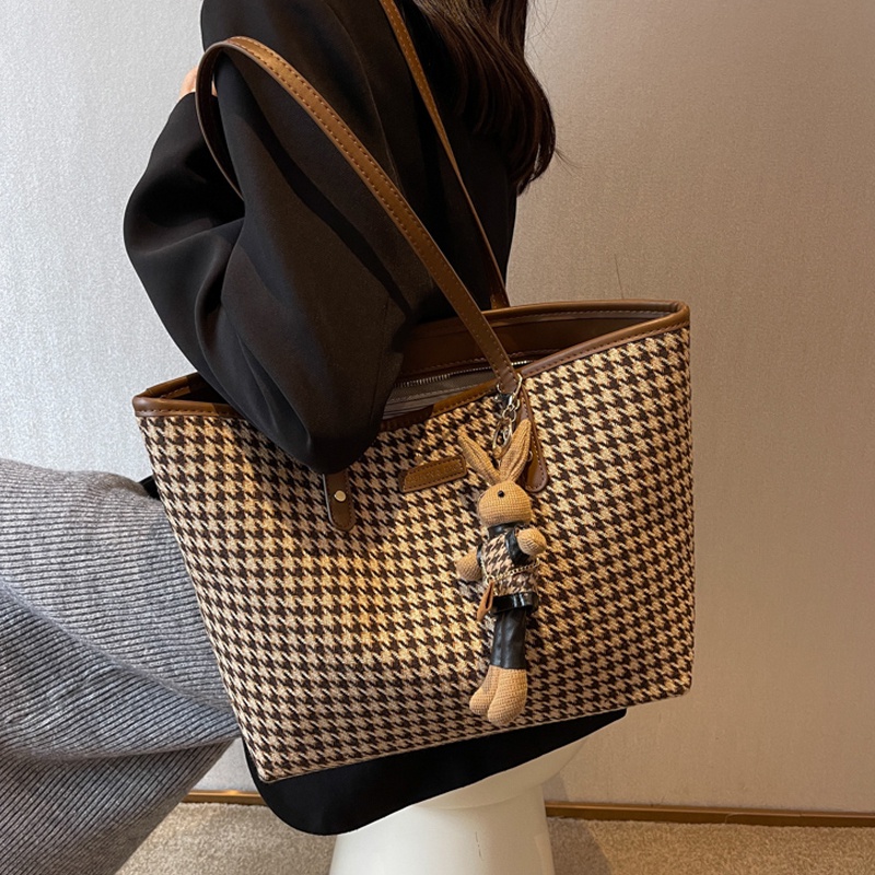 Túi Xách Nữ to kẻ dạ công sở mang đi làm, đi học, đi dạy thoải mái tặng kèm gấu