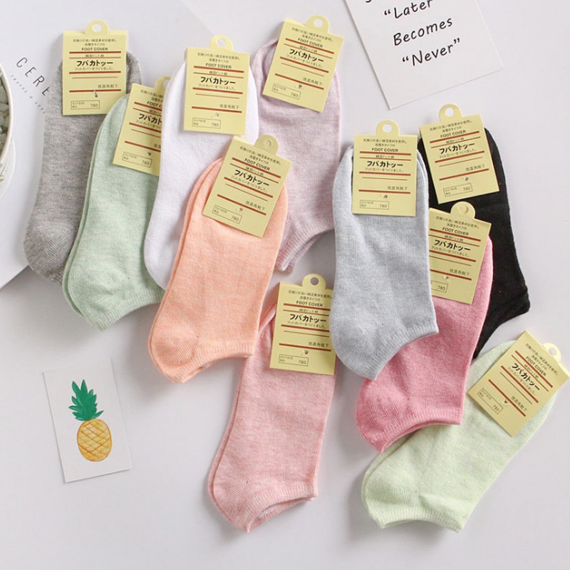 Vớ Cotton Cổ Thuyền Màu Sắc Xinh Xắn Cho Nữ