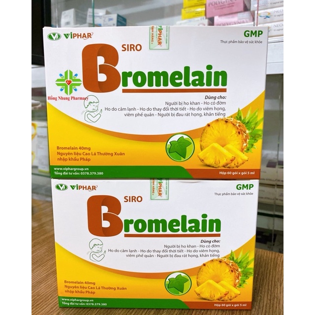 Siro Bromelain Hộp 60 gói(Nguyên Liệu Nhập Khẩu Pháp)- Người ho khan, ho có đờm, ho do cảm lạnh, viêm họng, đau rát họng