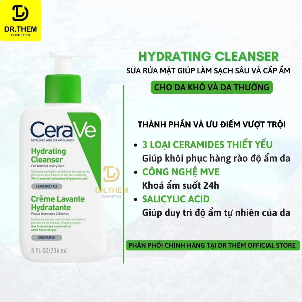 Sữa Rửa Mặt CeraVe SA Smoothing, Hydrating, Foaming Cleanser - Cho Da Dầu Mụn, Khô, Nhạy Cảm 88ml – 236ml – 473ml