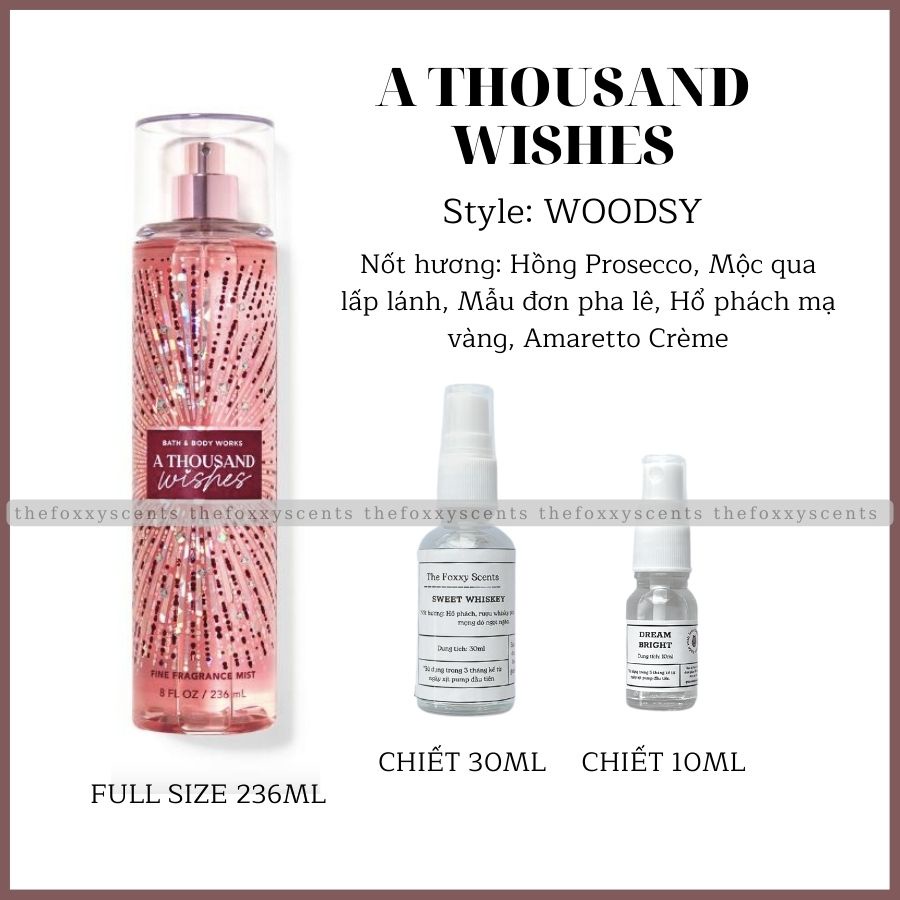 A THOUSAND WISHES Body Mist (Xịt thơm) Chiết Chai thuỷ tinh 10ml / 30ml