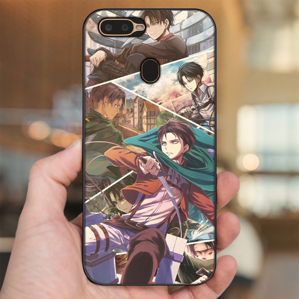 Ốp lưng Oppo A5S, A7, A12, F9 viền đen in hình Levi Ackerman Attack On Titan
