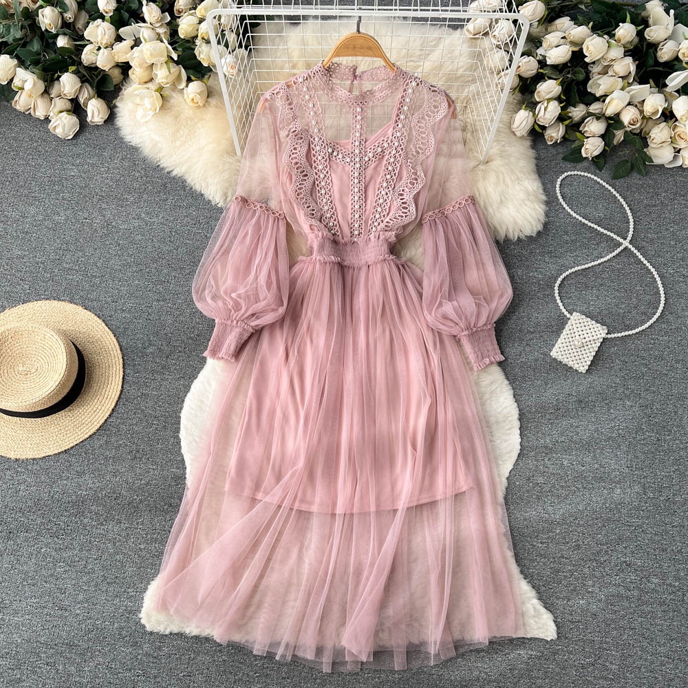 Đầm dài tay cổ tích 2 lớp 6 màu freesize