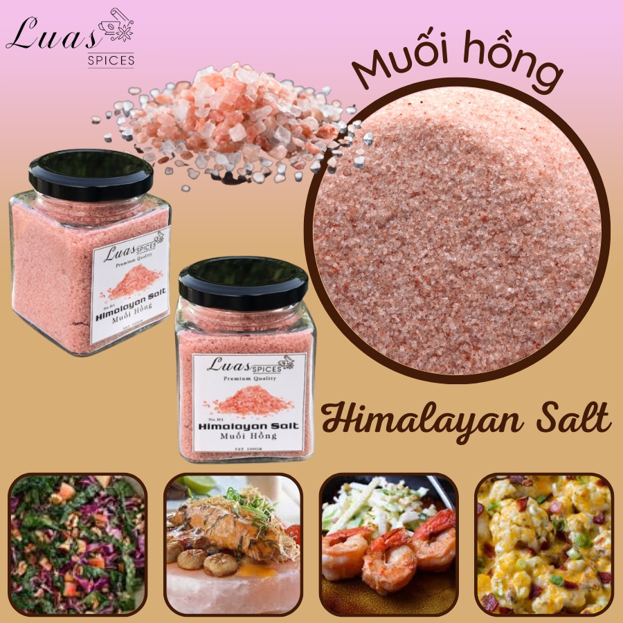Muối hồng Himalayan - Himalayan salt - Lọ thủy tinh 200ml - Gia vị chuẩn Á Âu