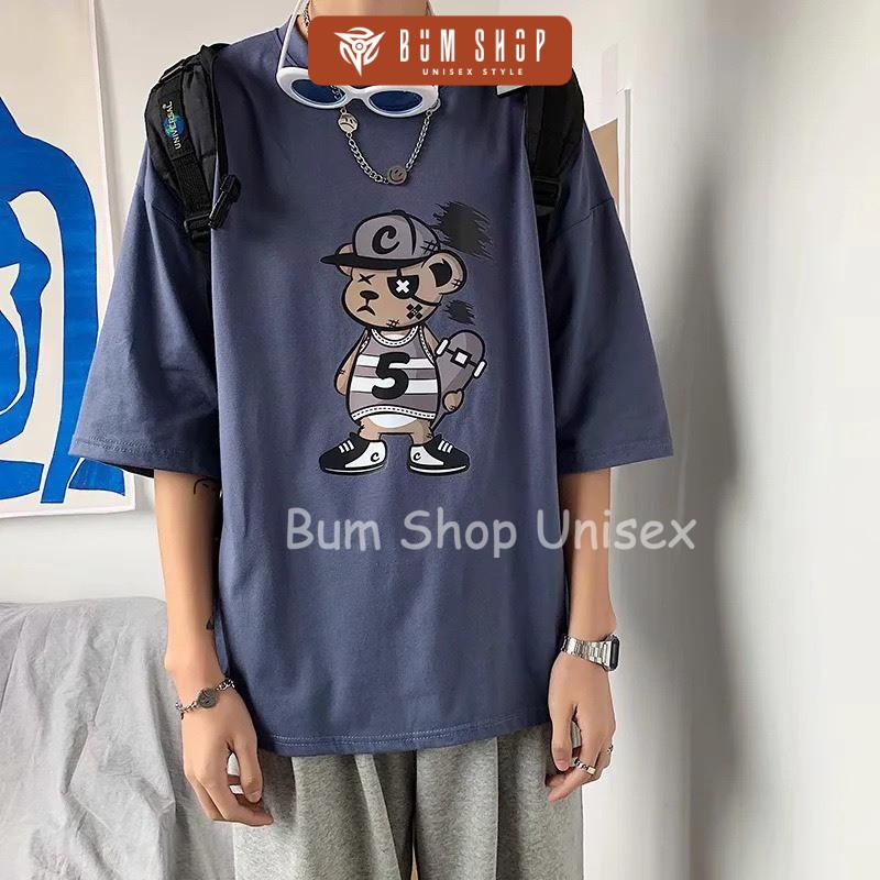 Áo Phông Tay Lỡ Nam Form Rộng - TTL707 Gấu Mặt Ngầu - Chất Cotton Mềm Mát - Oversize < 75kg - 3 Màu Cực Đẹp