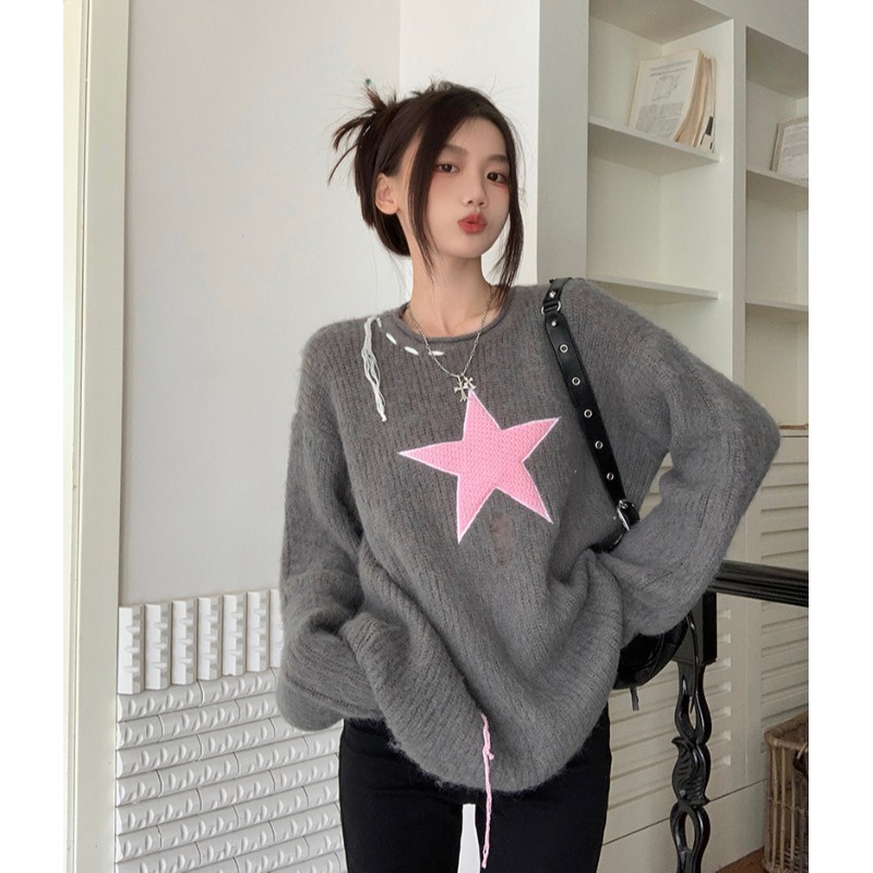 Áo Sweater Tay Dài Dáng Rộng Phong Cách Hàn Quốc Thời Trang Thu Đông Dành Cho Tuổi Trung Niên