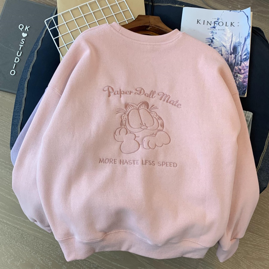 Áo hoodie Vải cashmere Thêu Hình Mèo Dễ Thương Thời Trang Mùa Đông Cho Nữ