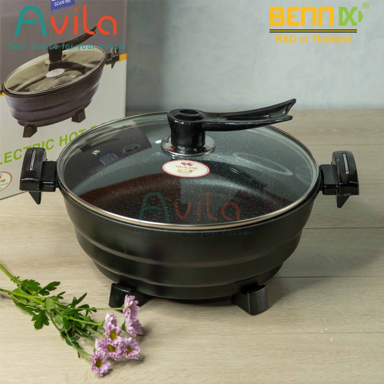 Chảo lẩu Nồi lẩu điện đa năng tích hợp nấu Lẩu, hấp, chiên, rán, xào, luộc, hầm, bếp lẩu công suất lớn Bennix