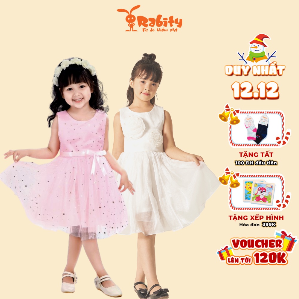 Đầm công chúa bé gái thu đông Rabity sát nách thắt nơ dáng rộng vải voan kim tuyến 2 lớp mềm đi chơi dự tiệc 92337