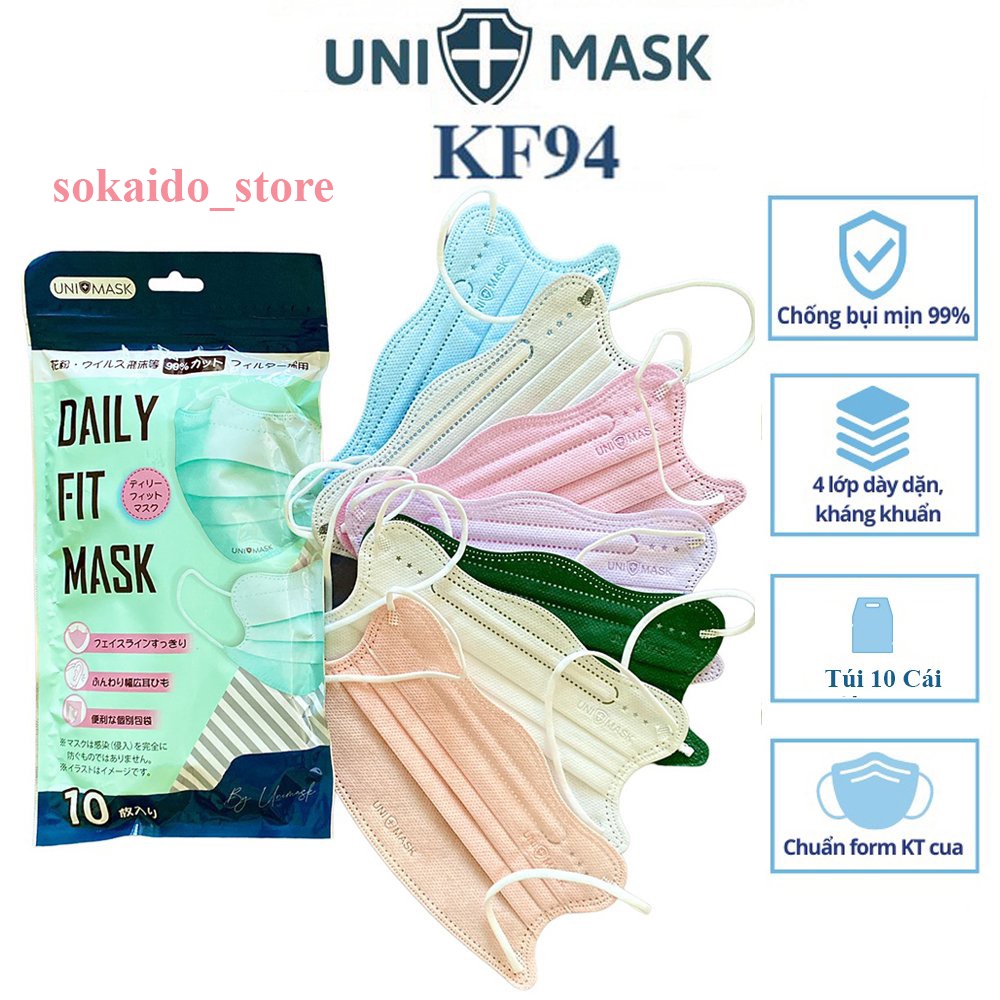 [ 1 Thùng 300 Cái ] Khẩu Trang Cua KF94 FIT Uni Mask Cải Tiến 4 Lớp Kháng Khuẩn Hàng Chính Hãng