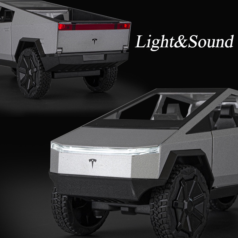 HOT WHEELS Mô Hình Xe Tải Tesla Cybertruck 1 / 24 Bằng Hợp Kim Kẽm Có Đèn Và Âm Thanh Độc Đáo Cho Bé Trai