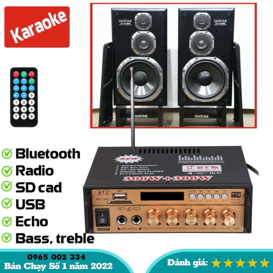 Bộ Âm Ly Mini Khuếch Đại Âm Thanh Kết Nối Bluetooth có Ghi âm và echo