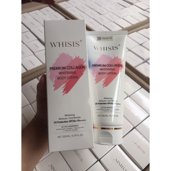 [Whisis] Kem dưỡng thể trắng da nâng tone chống nắng Whisis Premium Collagen Whitening Body Lotion Hàn Quốc 200ml