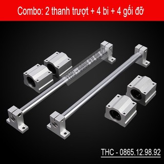 Bộ thanh trục trượt tròn phi 20mm (2 thanh SC20 dài 1 mét + 4 bi trượt SCS20UU + 4 gối đỡ SK20)