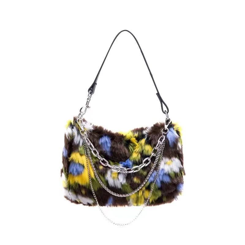 MISCHA Túi Xách Lông Nhung Mềm Mại Phối Dây Xích Thời Trang Thu Đông Dành Cho Nữ