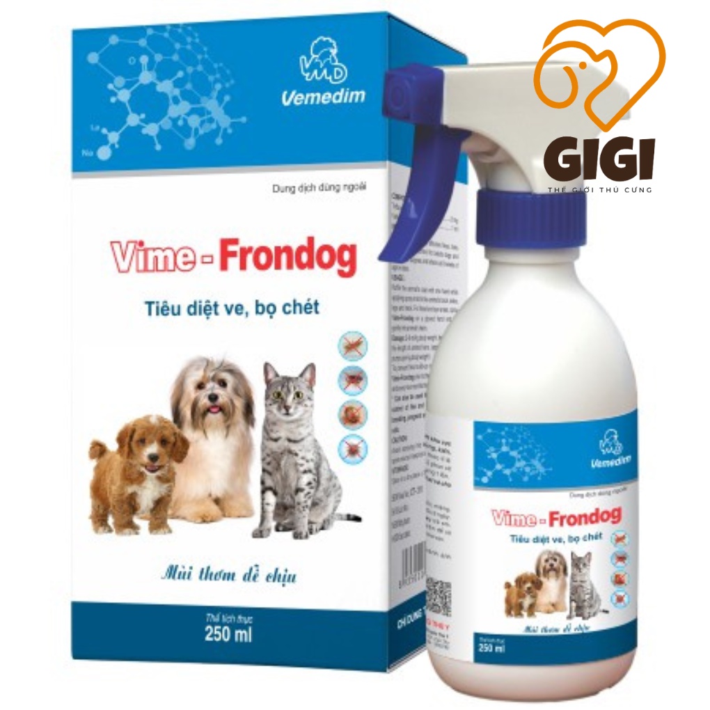 Xịt trị ruồi muỗi diệt ve rận bọ chét chó mèo Vime-Frondog 250ml an toàn cho thú cưng mang thai đang bú - GiGi Pet Shop