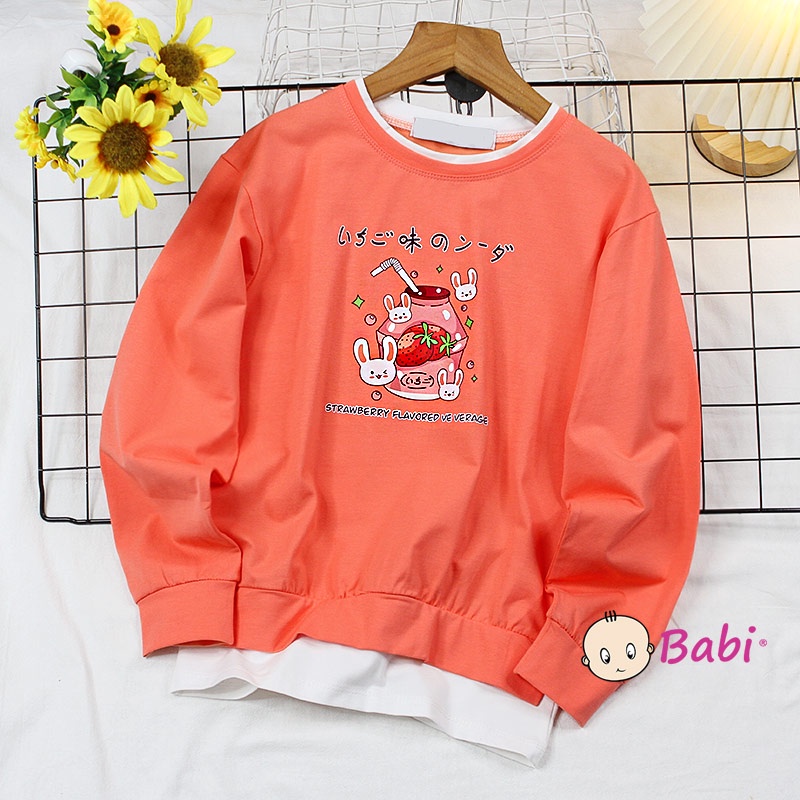 Áo thun tay dài mặc cặp mẹ và bé gái phong cách Hàn Quốc, Áo sweater tay dài phối tà cách cách điệu cho bé gái 20-62kg