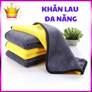 Khăn lau đa năng microfiber 2 mặt vàng - xám, khăn lau đa năng kích thước 30x60cm, khăn lau xe ôtô