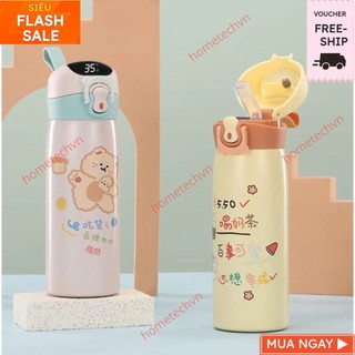Bình Nước Inox Gấu INS Chống Gỉ Hiển Thị Nhiệt Độ, Bình Nước Thể Thao Giữ Nhiệt Hàn Quốc Kiểu Dáng Siêu Dễ Thương 450ml