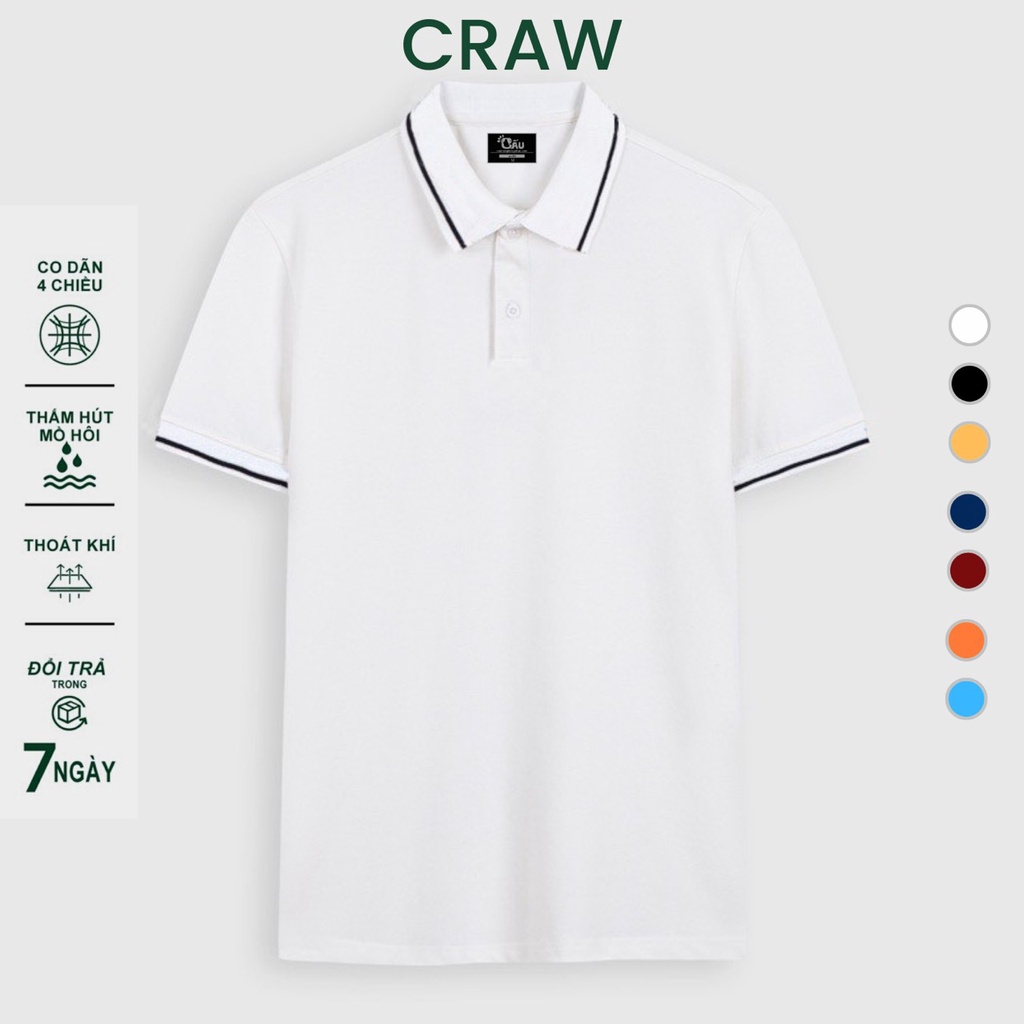 Áo thun Polo CRAW Unisex vải cá sấu co dãn 4 chiều dày dặn form gerular fit - PL 1Sọc